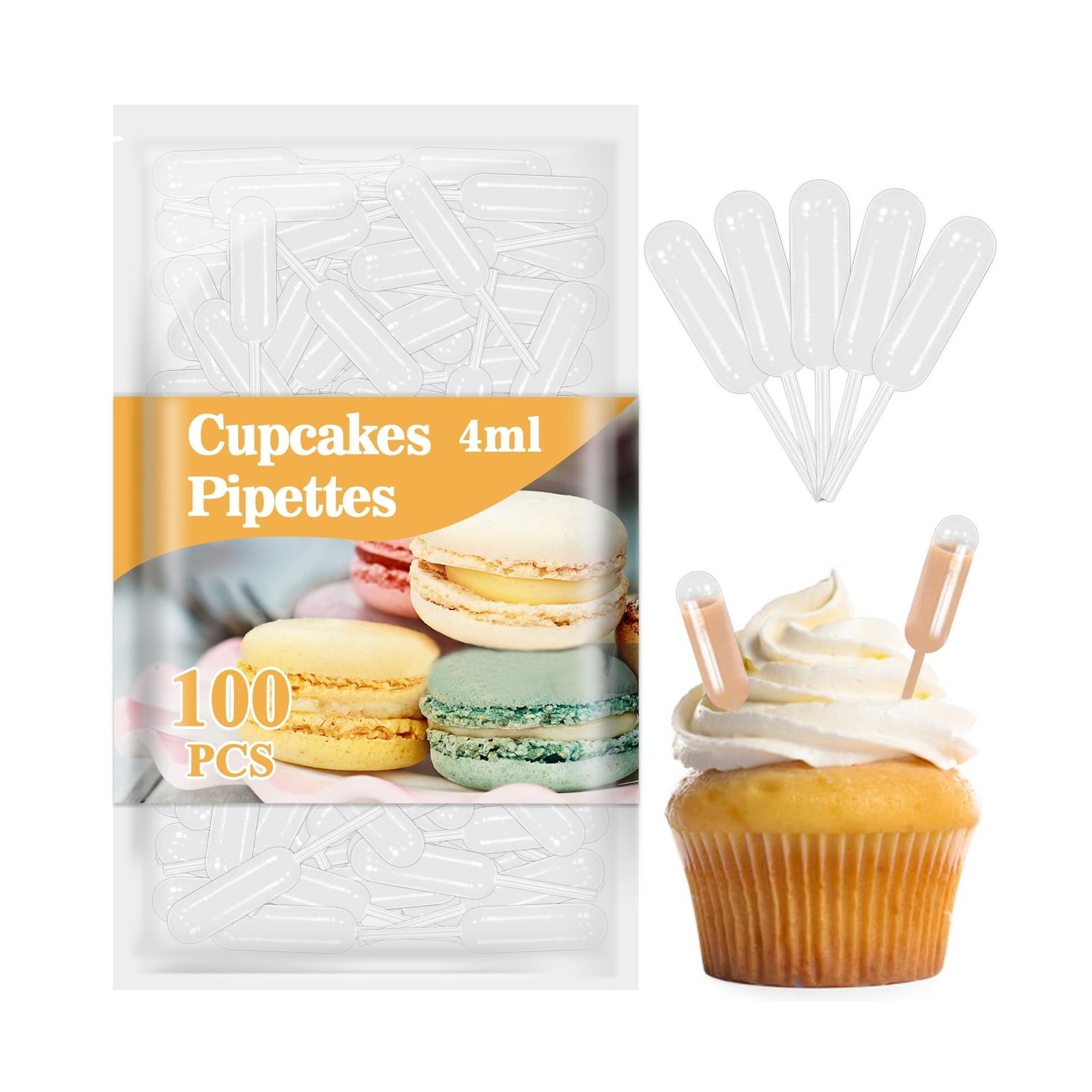 MAQIHAN 100 Plastic Pipettes Dropper for Cupcakes - 4ml Disposable Cupcake Pi...