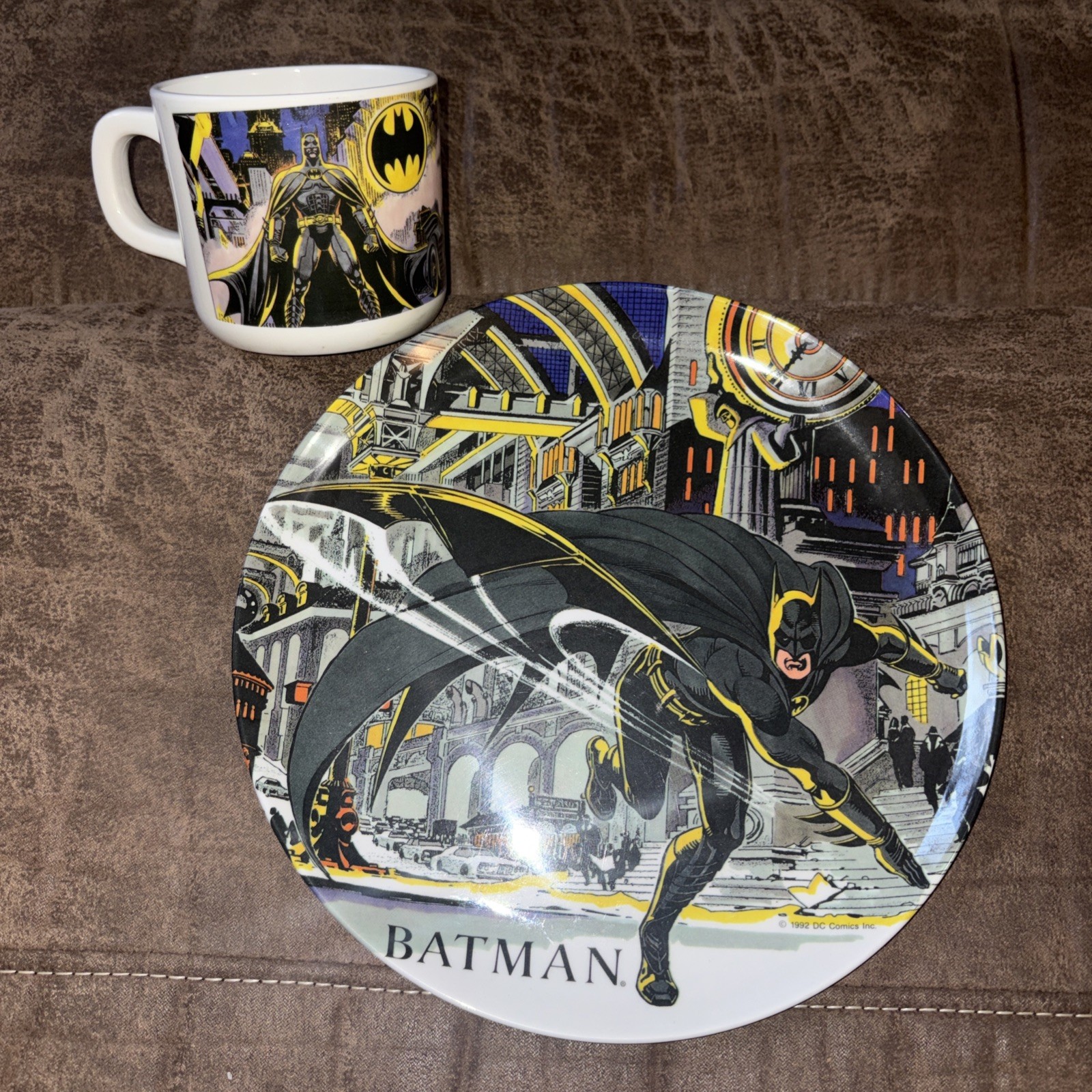 Zak Vtg 90s DC Batman Plastic Kids Plate & Cup Rare No Cracks