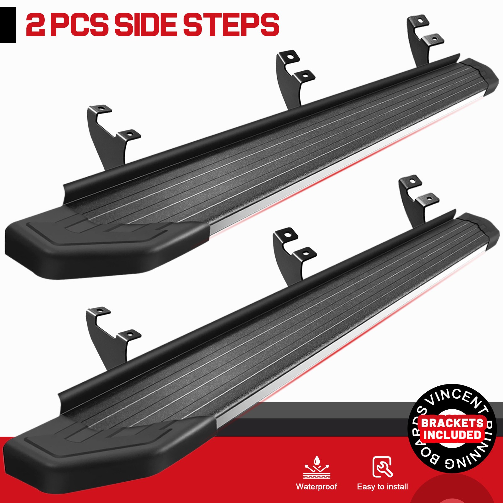 5.5" Running Board Fit 2023-2026 Honda Pilot SUV BLK Aluminum+SS Edge Side Step