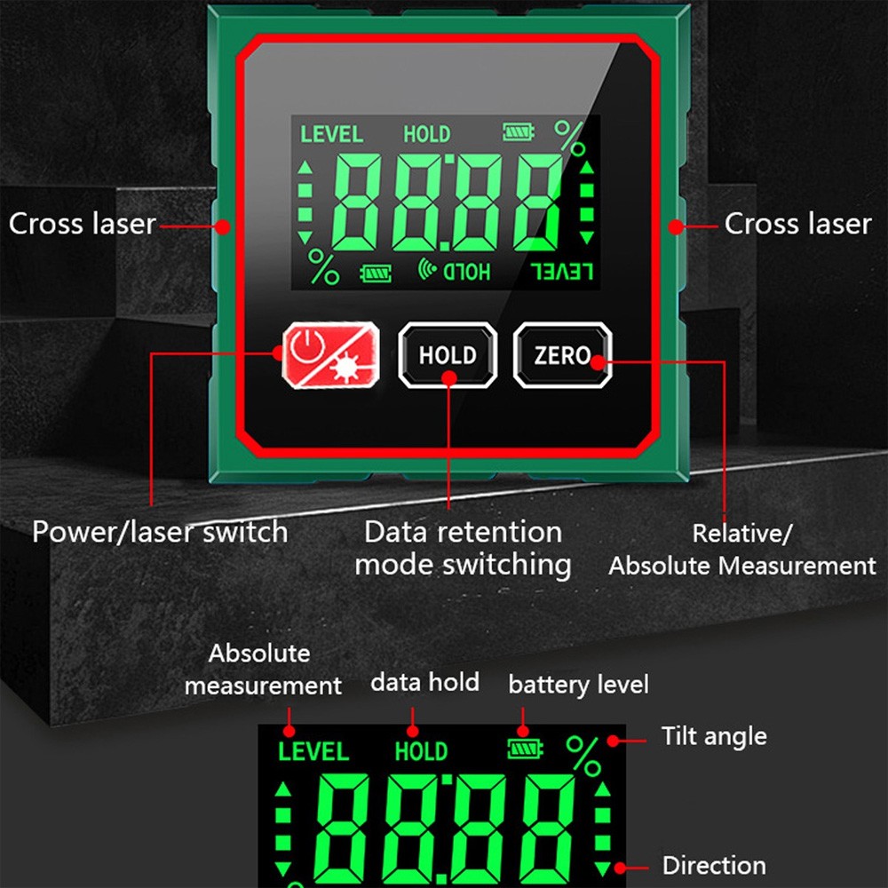 Digital Angle Finder with Electronic Laser - 4-side Strong Magnetic Angle Gauge