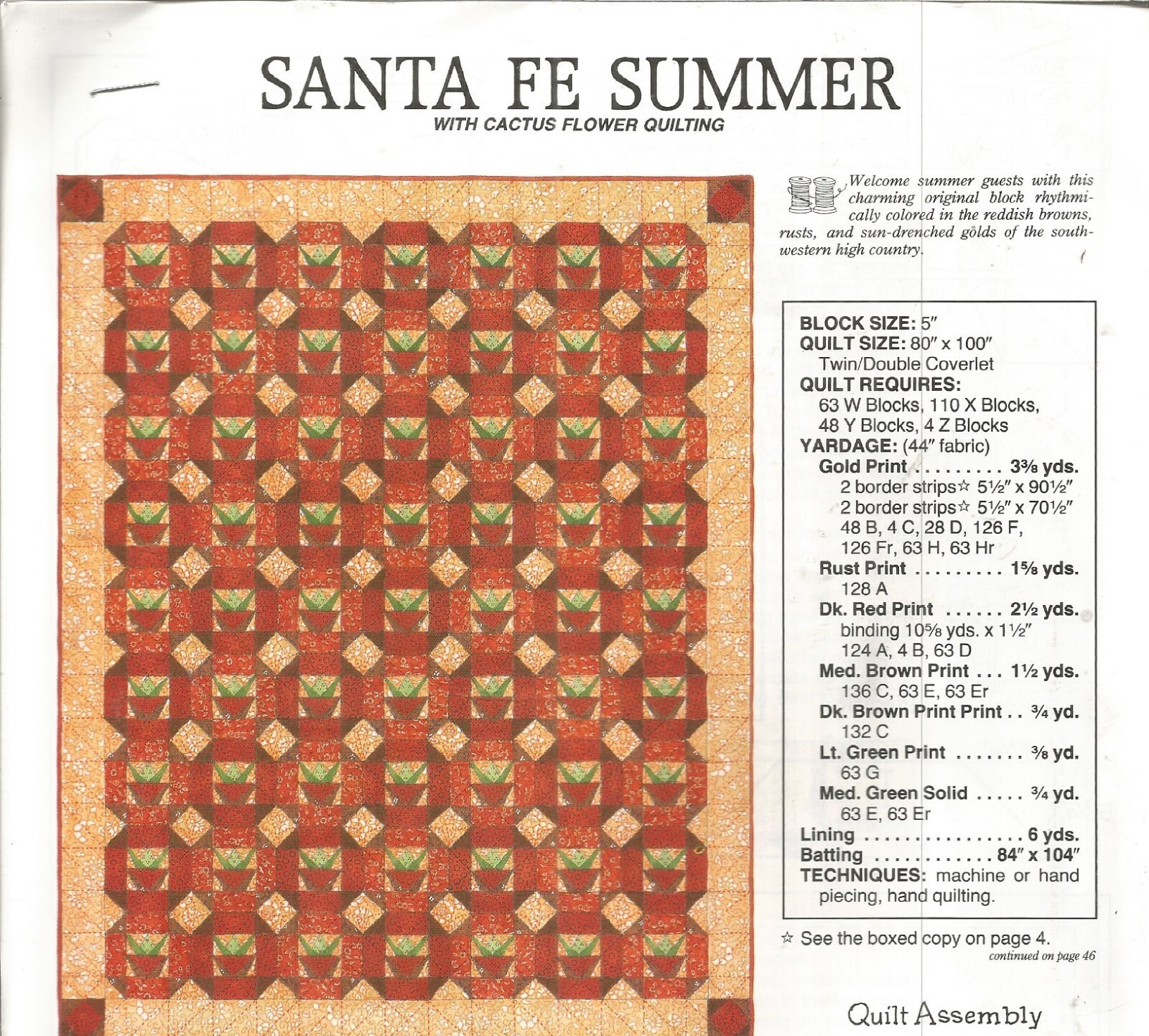 E0145 SANTE FE SUMMER QUILT PATTERN/INSTRUCTIONS