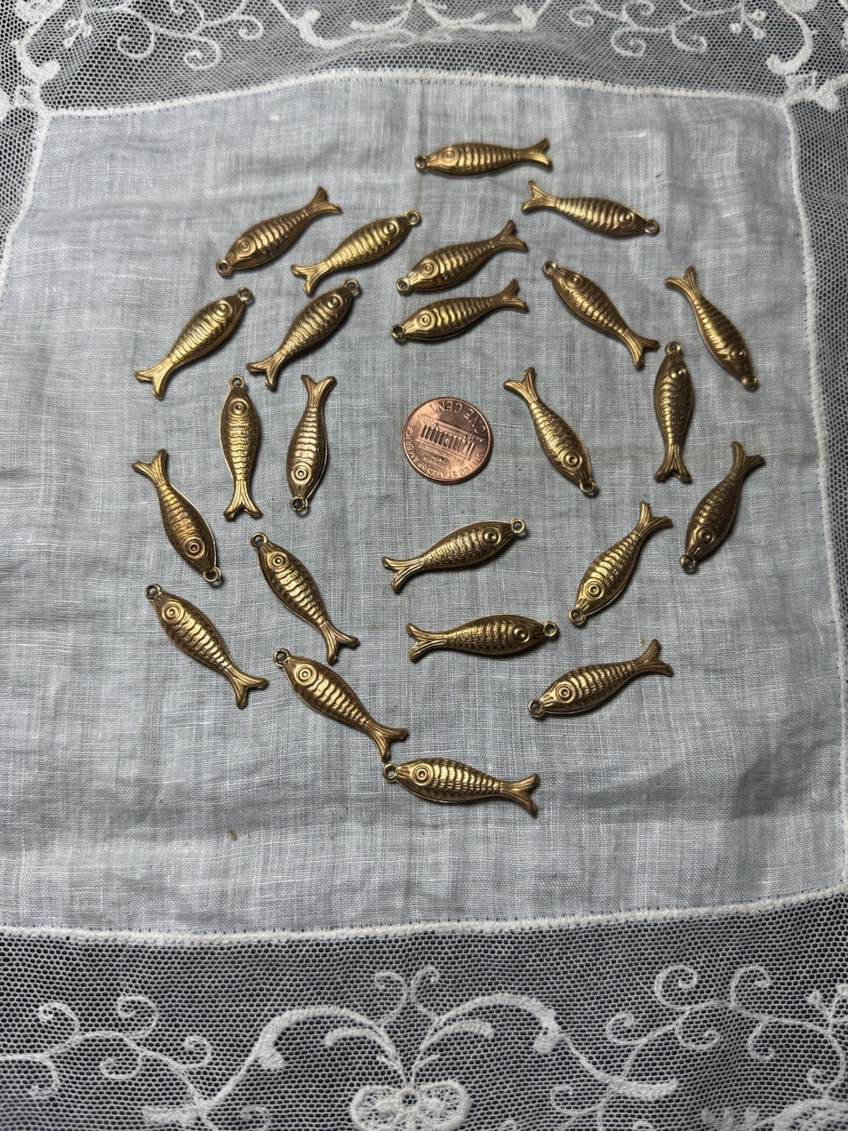 24 Raw Brass Vintage Fish Dangle Stampings