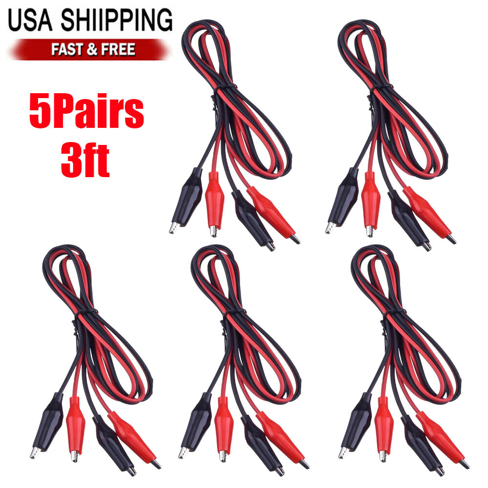 5Pairs Dual Red & Black Test Leads with Alligator Clips Jumper Cable 16GA Wire