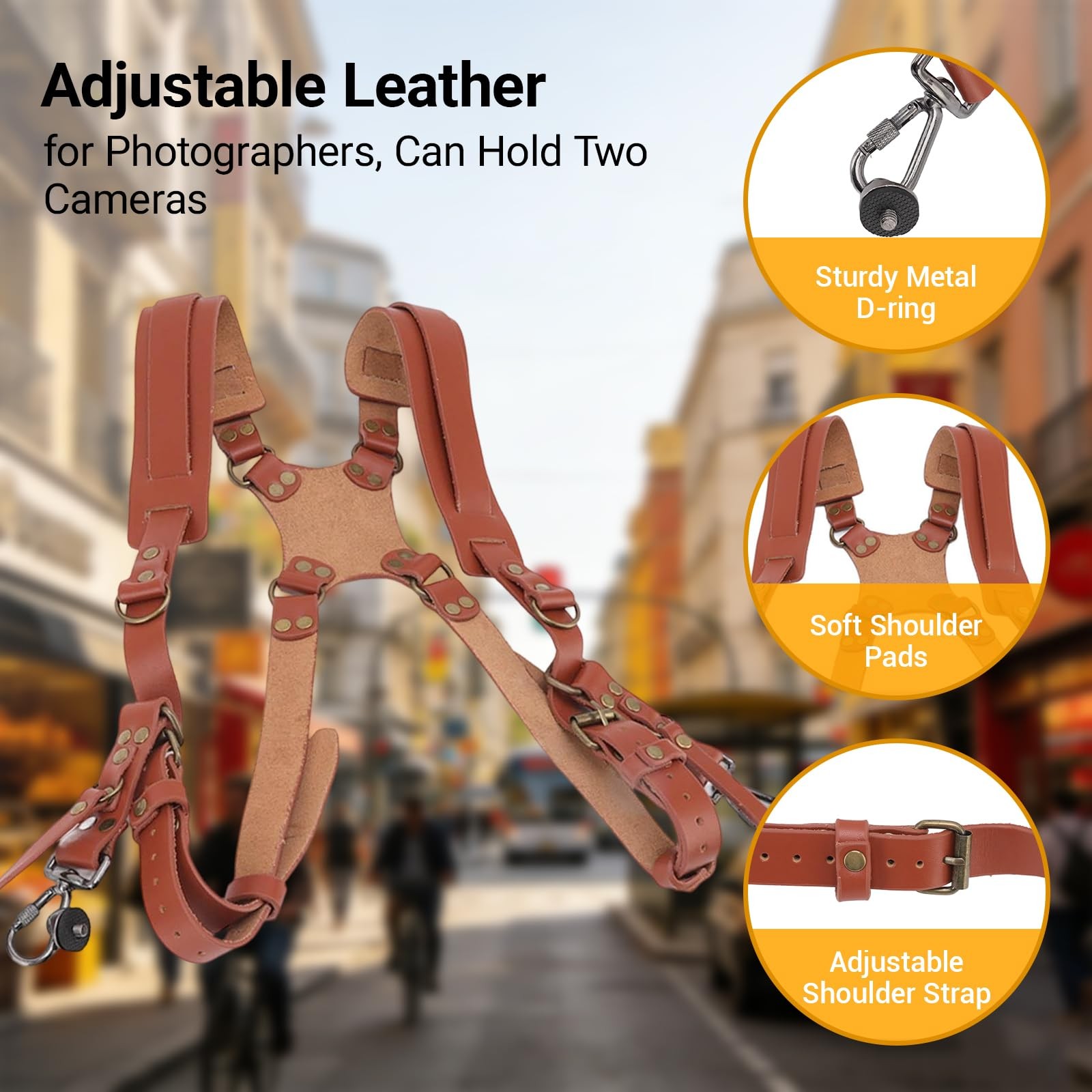 Jerliflyer Double Camera Harness, Quick Release Adjustable Leather Camera Har...
