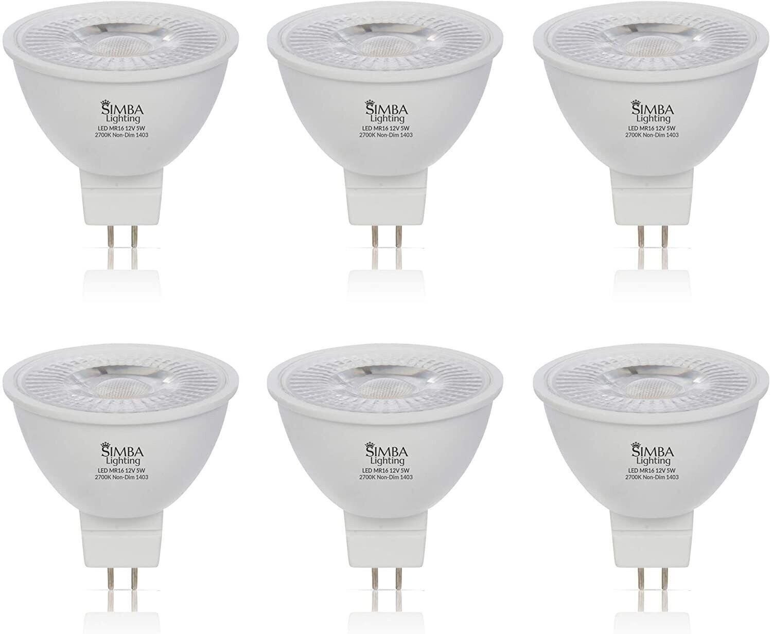 [6 Pack] LED MR16 5W 12V 35W 50W Halogen Replacement Bulbs GU5.3 Bi-Pin 2700K