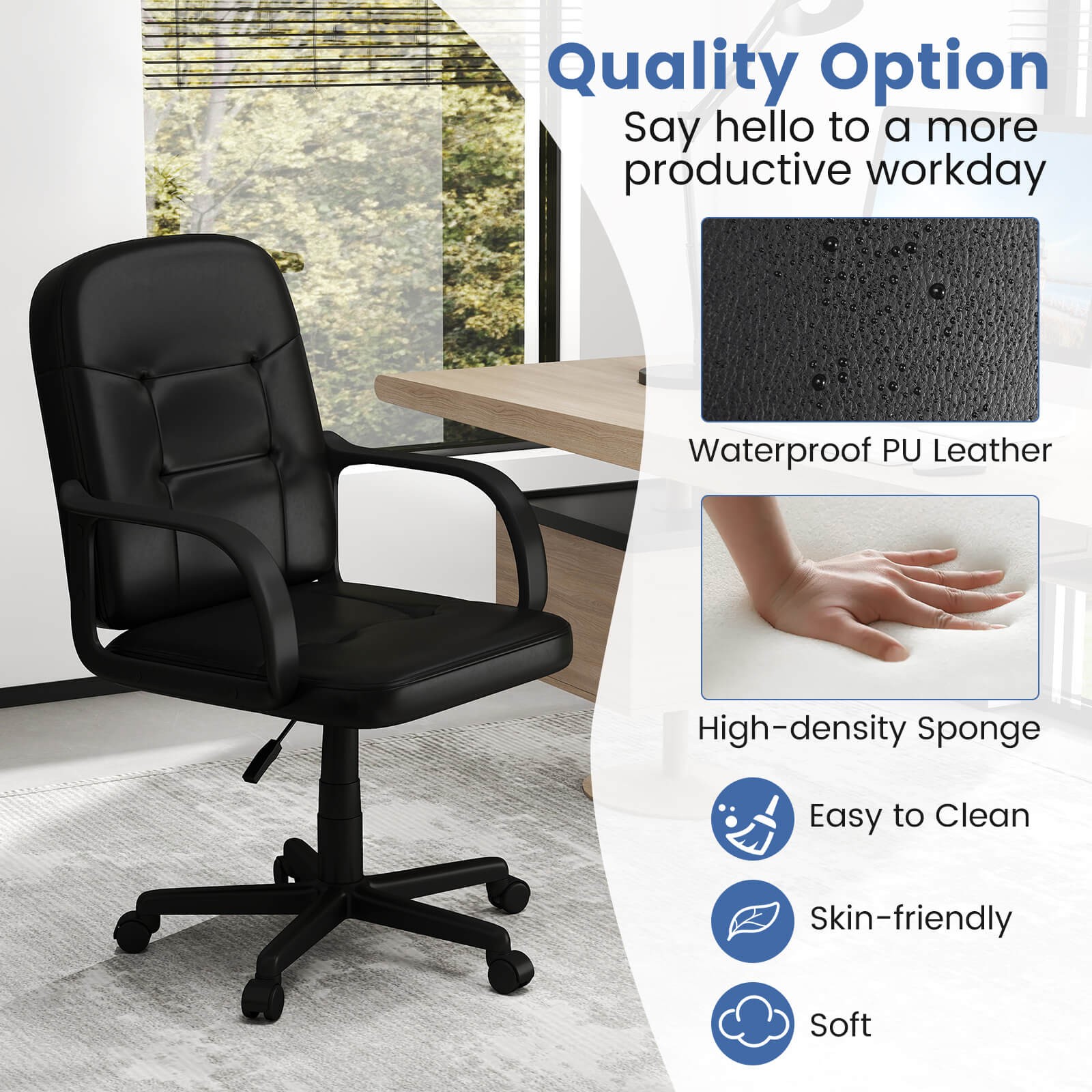Ergonomic Mid-Back Executive Office Chair Swivel Computer Desk Task Chair New