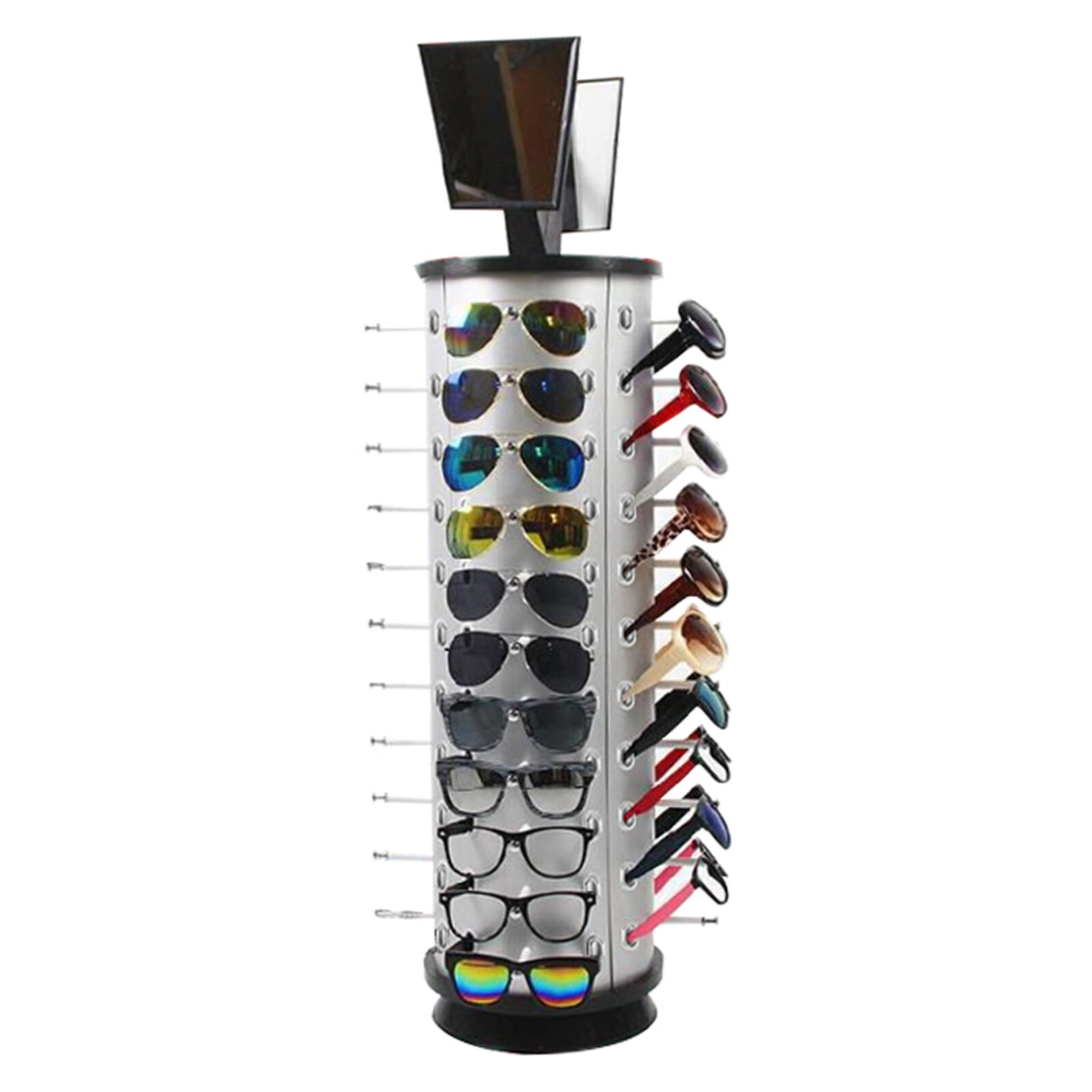 44 Pair Sunglasses Display 360° Rotating Rack Glasses Holder Stand w/ Mirror US