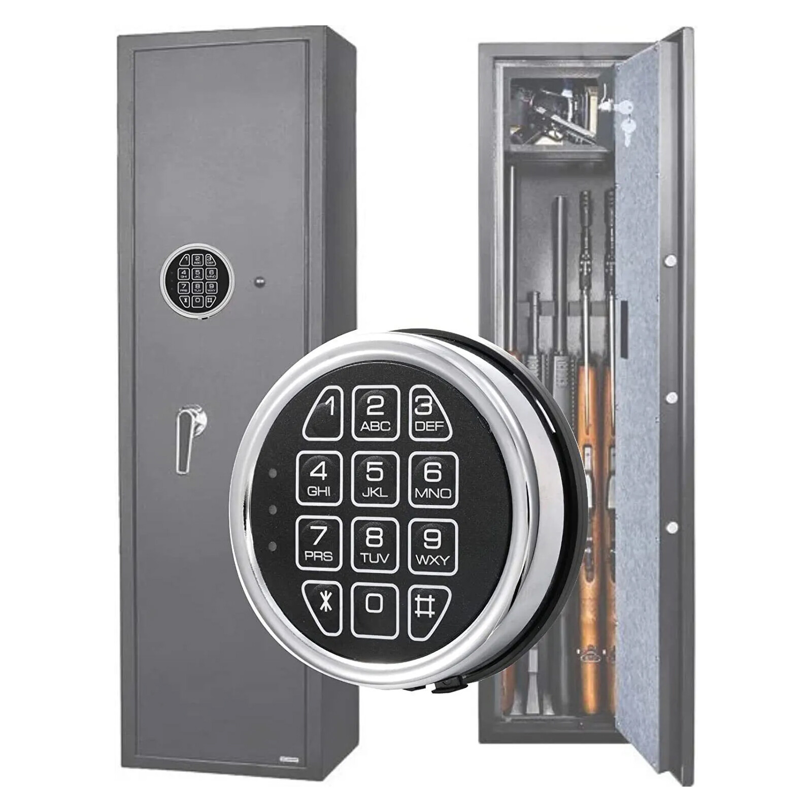 Gun Safe Lock Replacement Chrome Keypad Safe Electronic Lock with Solenoid 2 Key