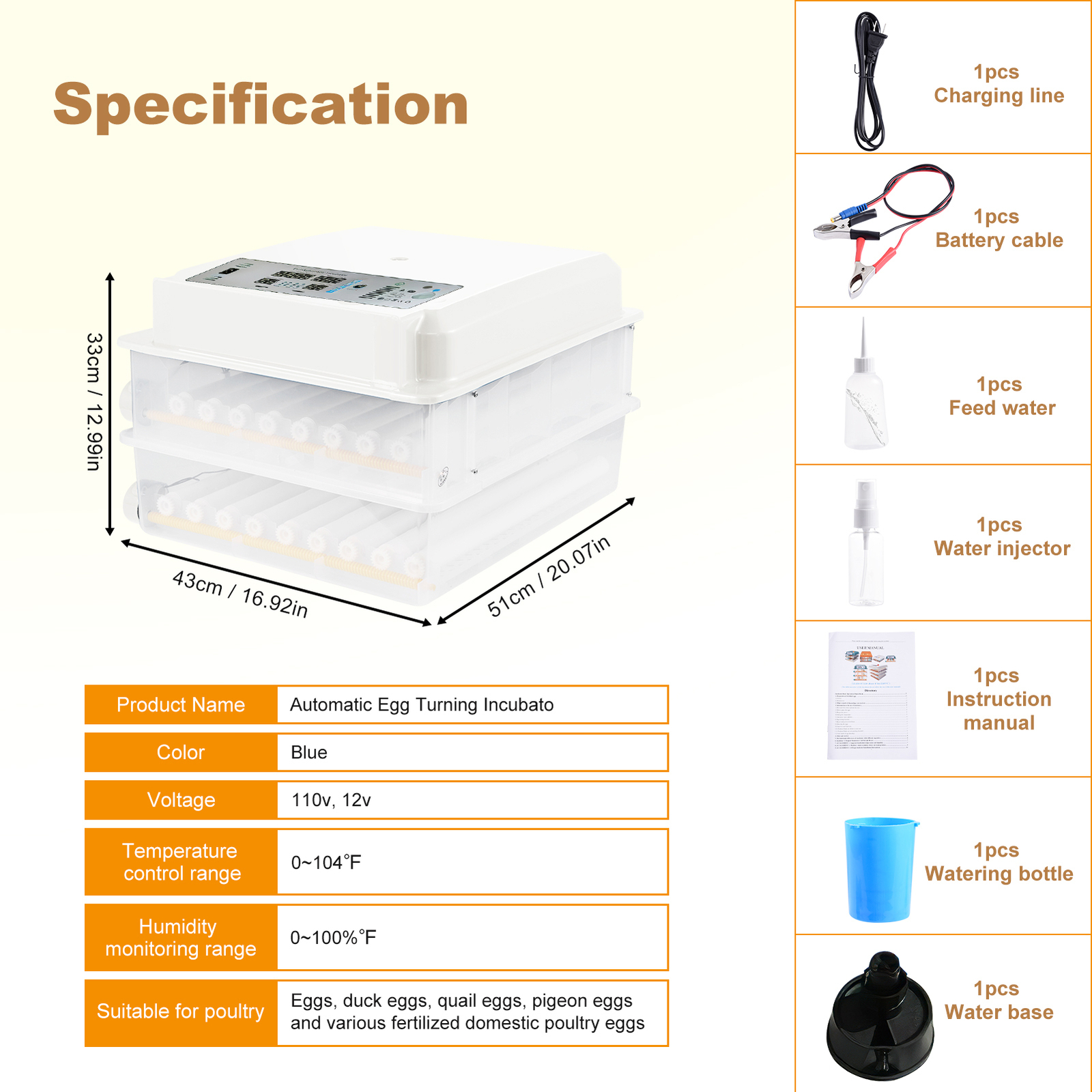 Automatic 120 Eggs Incubator Temperature Control Digital Chicken Egg Hatcher