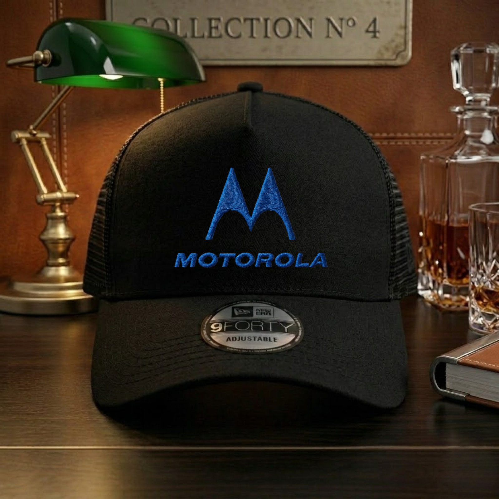 Motorola Embroidered Logo Black Trucker Hat Mesh Back Adjustable Cap
