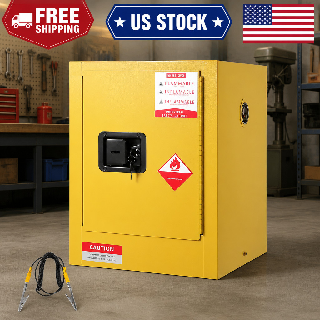 4 Gallon Safety Cabinet, Heavy Duty Cold-Rolled Steel Flammable Liquid Flammable