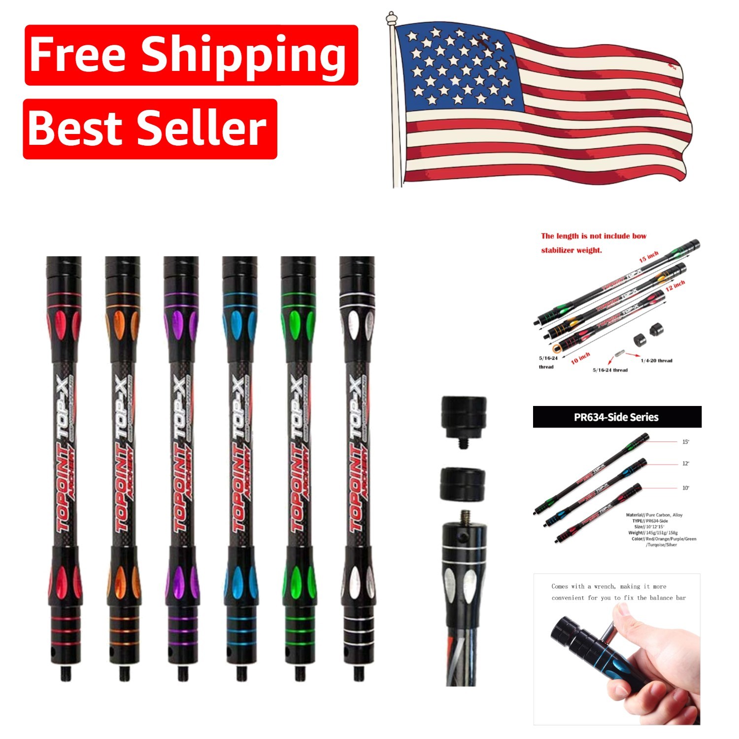 Independently Adjustable Carbon Fiber Side Rod for Precision Archery Shooting