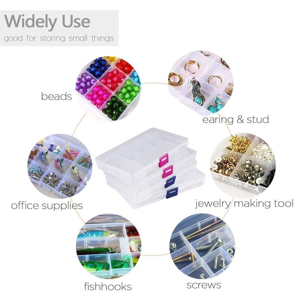 15 Girds Bead Organizer(4 Pack), Earring Organizer Box, SMALL Plastic Clear