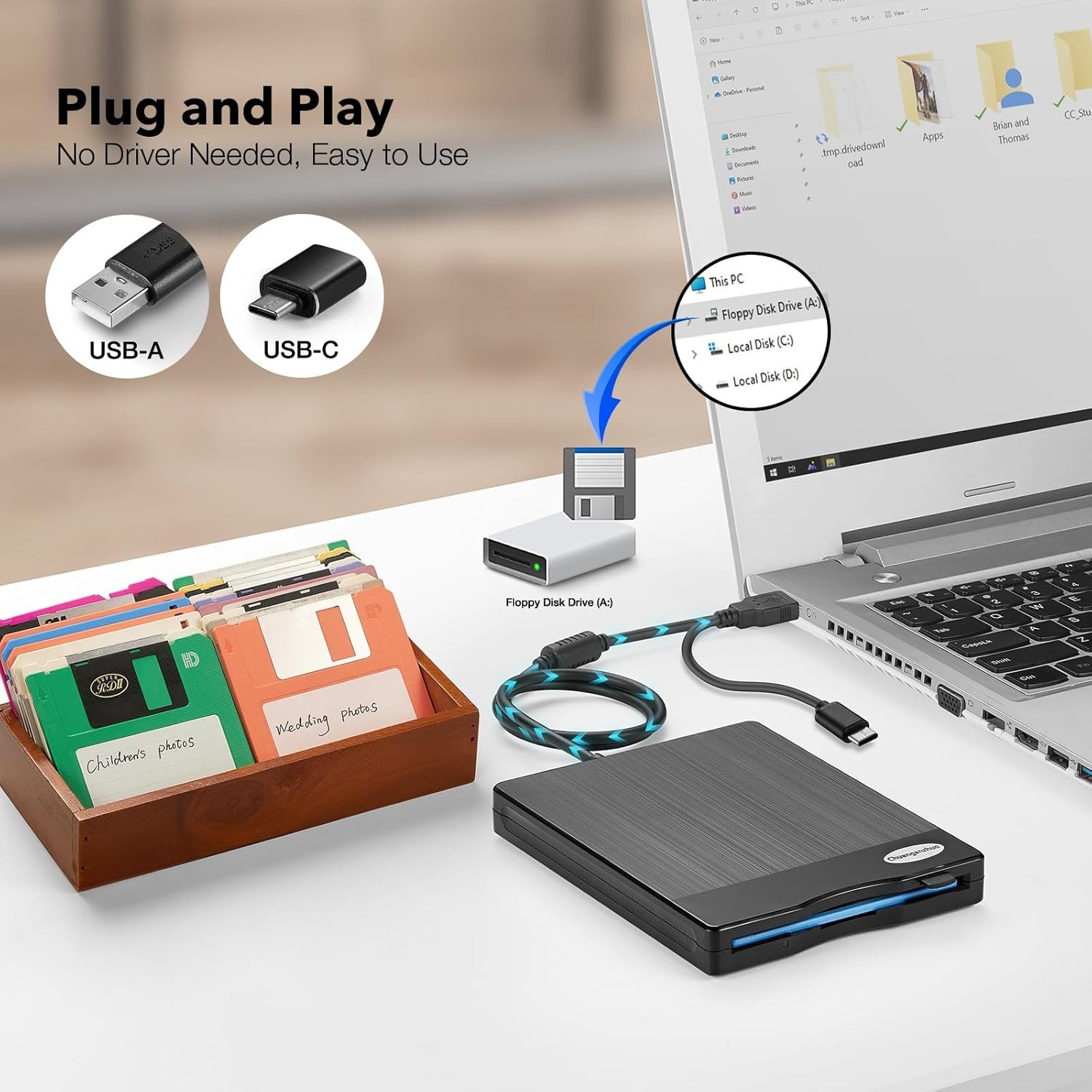Floppy Disk Reader 3.5 Inch USB Floppy Disk Drive External 3 1/2 Floppy Disc Rea