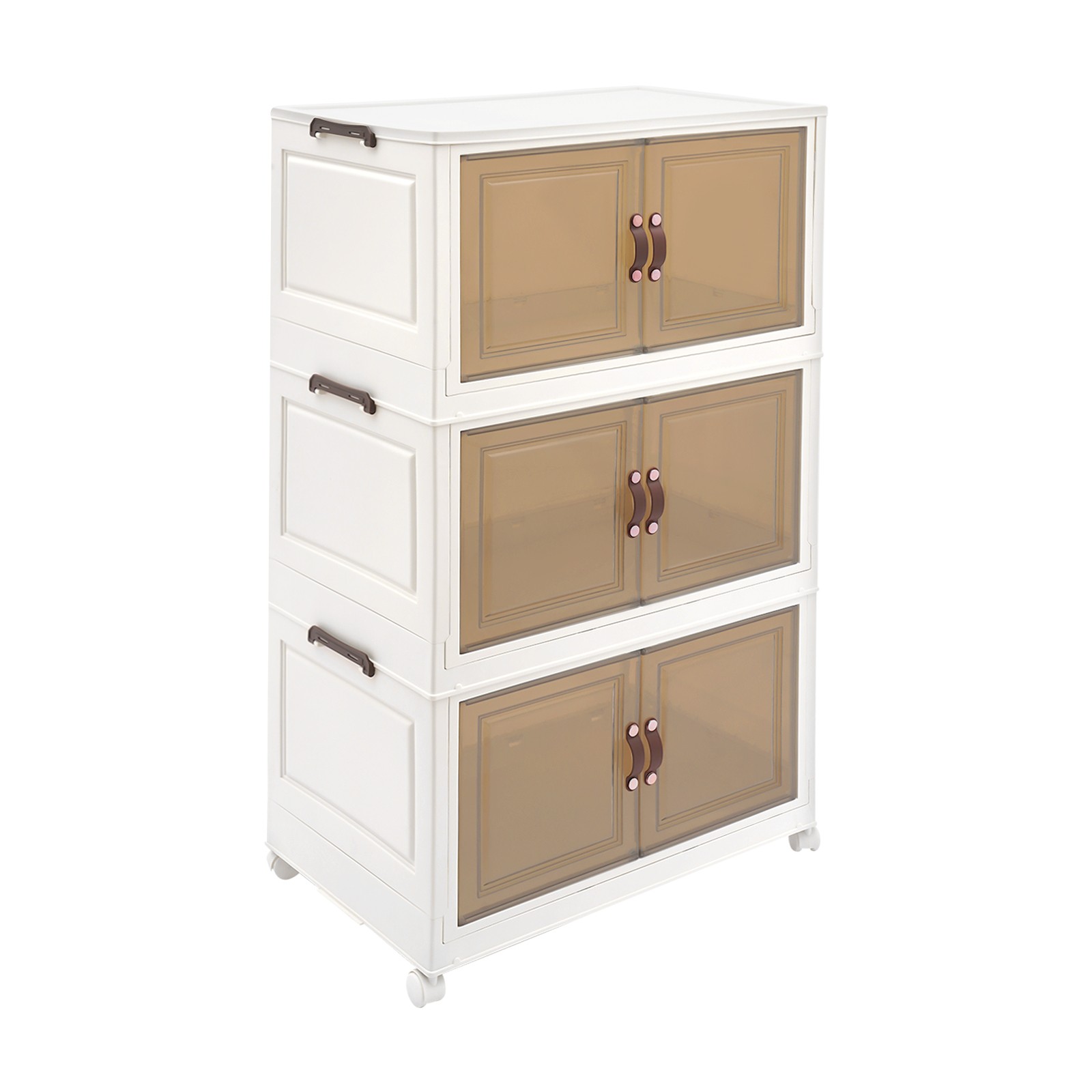 3-Tier Stackable Storage Bins with Lids & Wheels Foldable Closet Organizer Box