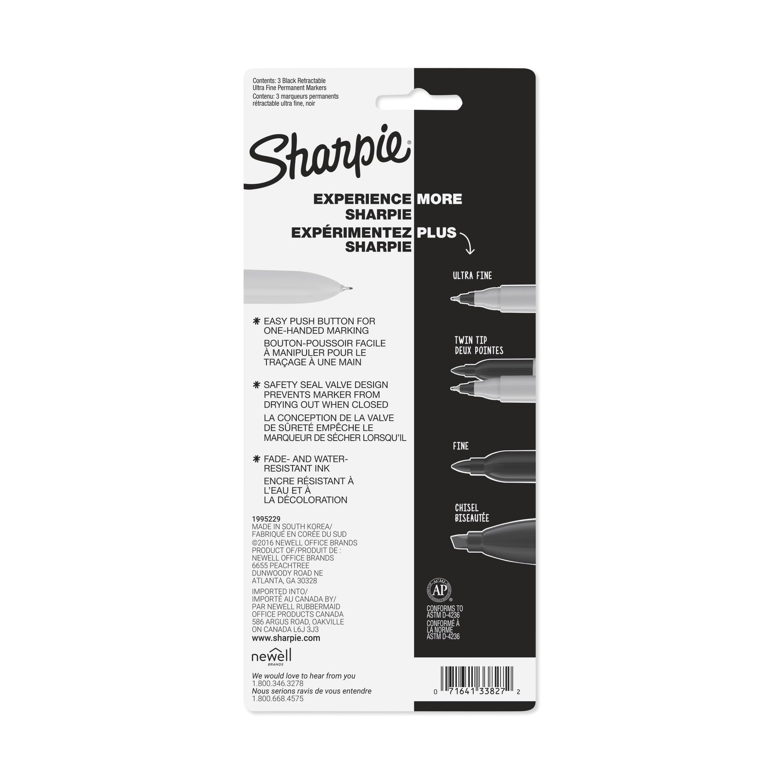 Ultra Fine Point Black Permanent Markers, Retractable, 3 Count Pack