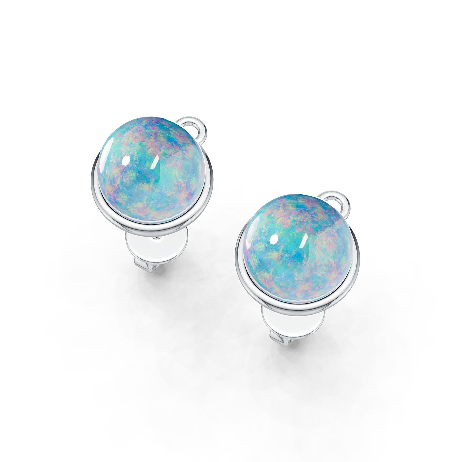 Sterling Silver Semi Mount Earrings Setting Round RD 7.5mm Cabochon