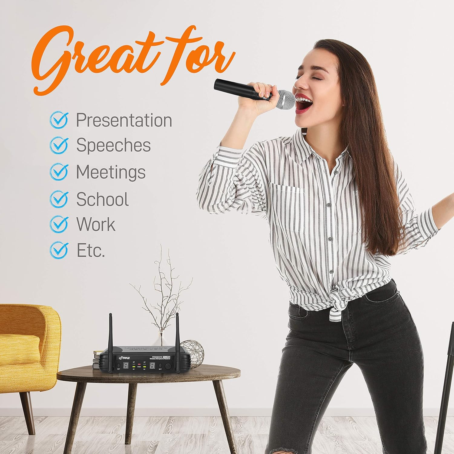 PRO Wireless Microphone System - Dual UHF, 2 Handheld Mics, 8 Channels