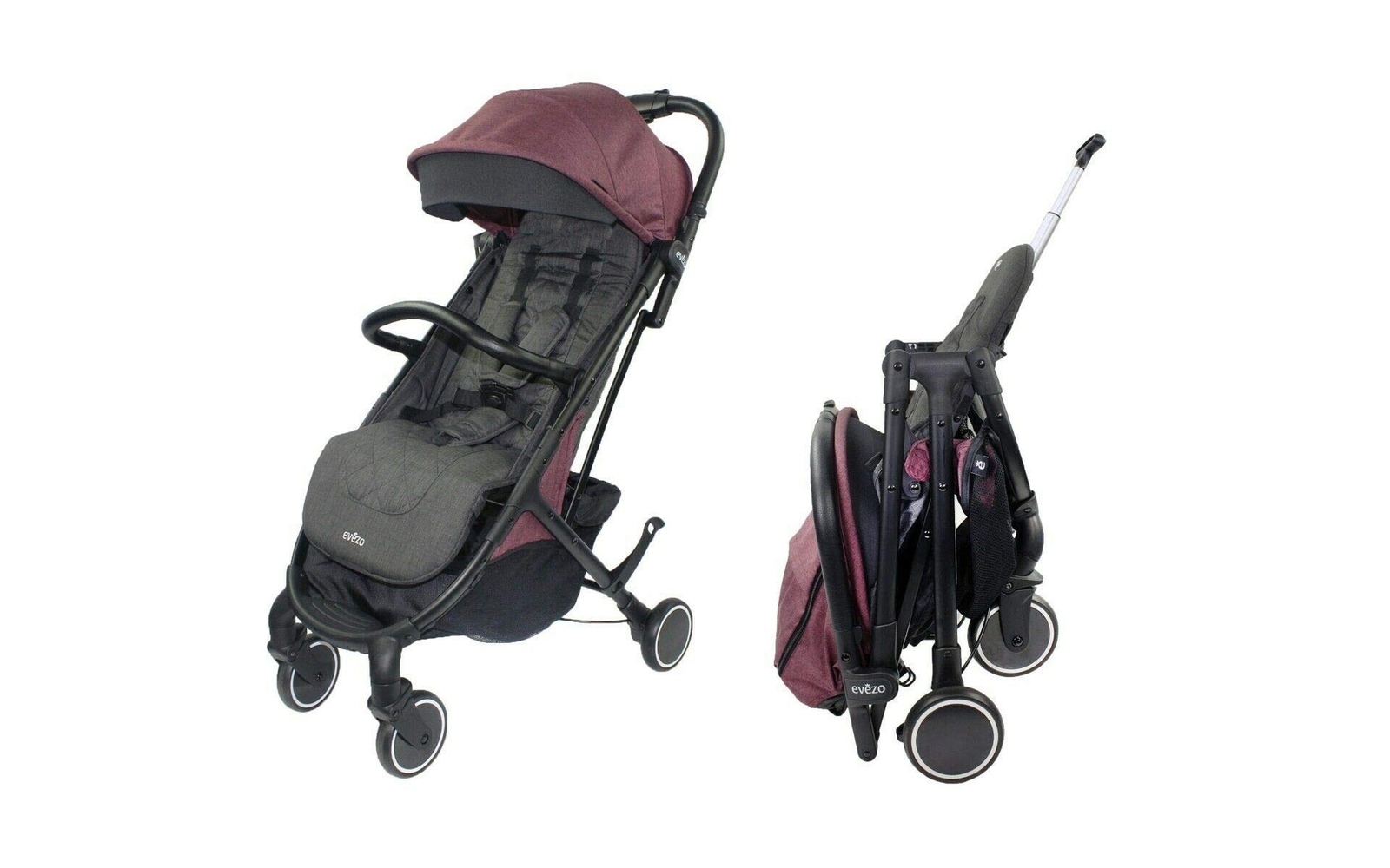 Evezo Channy Lightweight Roll 'N' Go Folding Travel Stroller- Gray (Dusty Rose)