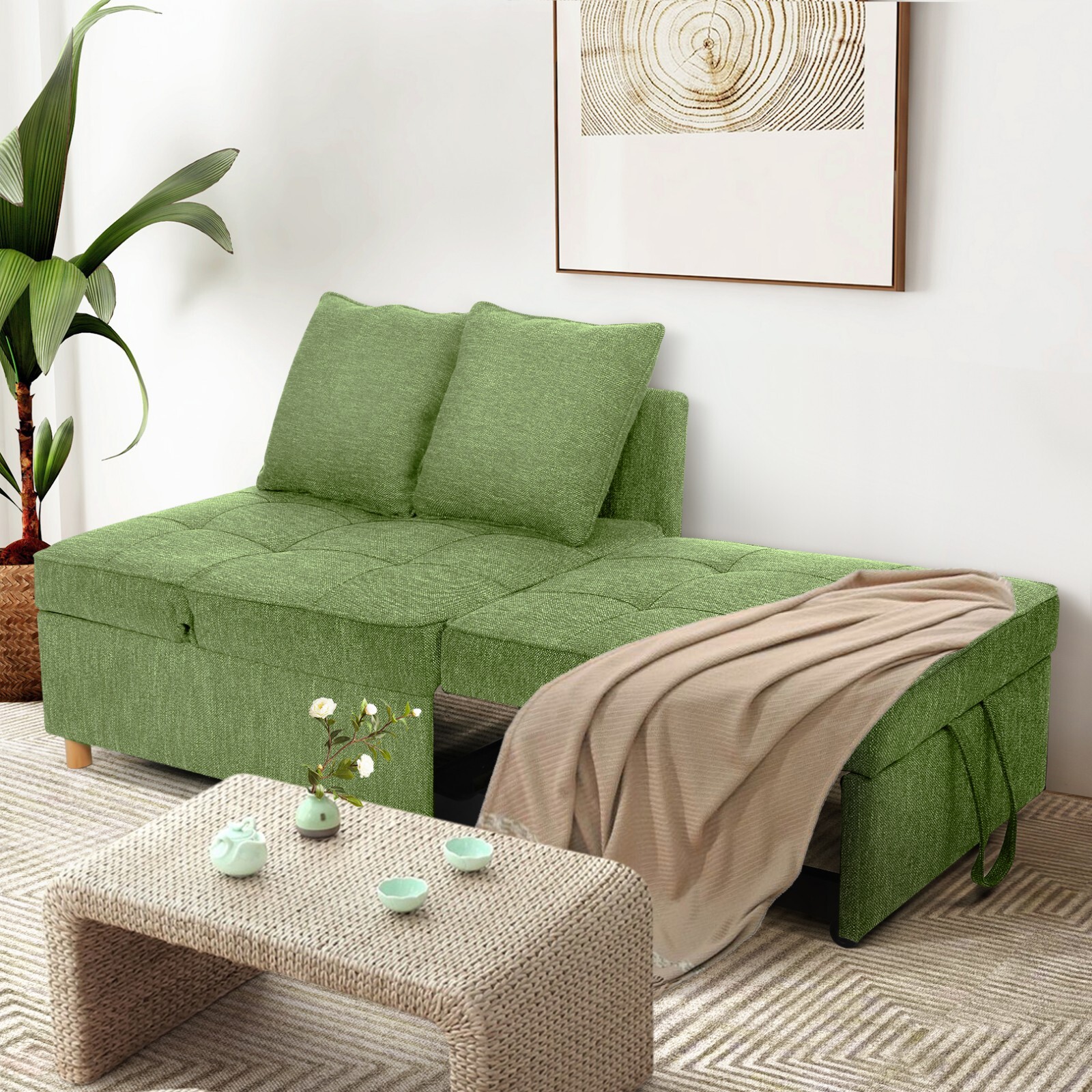Folding Ottoman Sofa Bed Chair 4-in-1 Sleeper Sofa Adjustable Backrest+2 Pillows