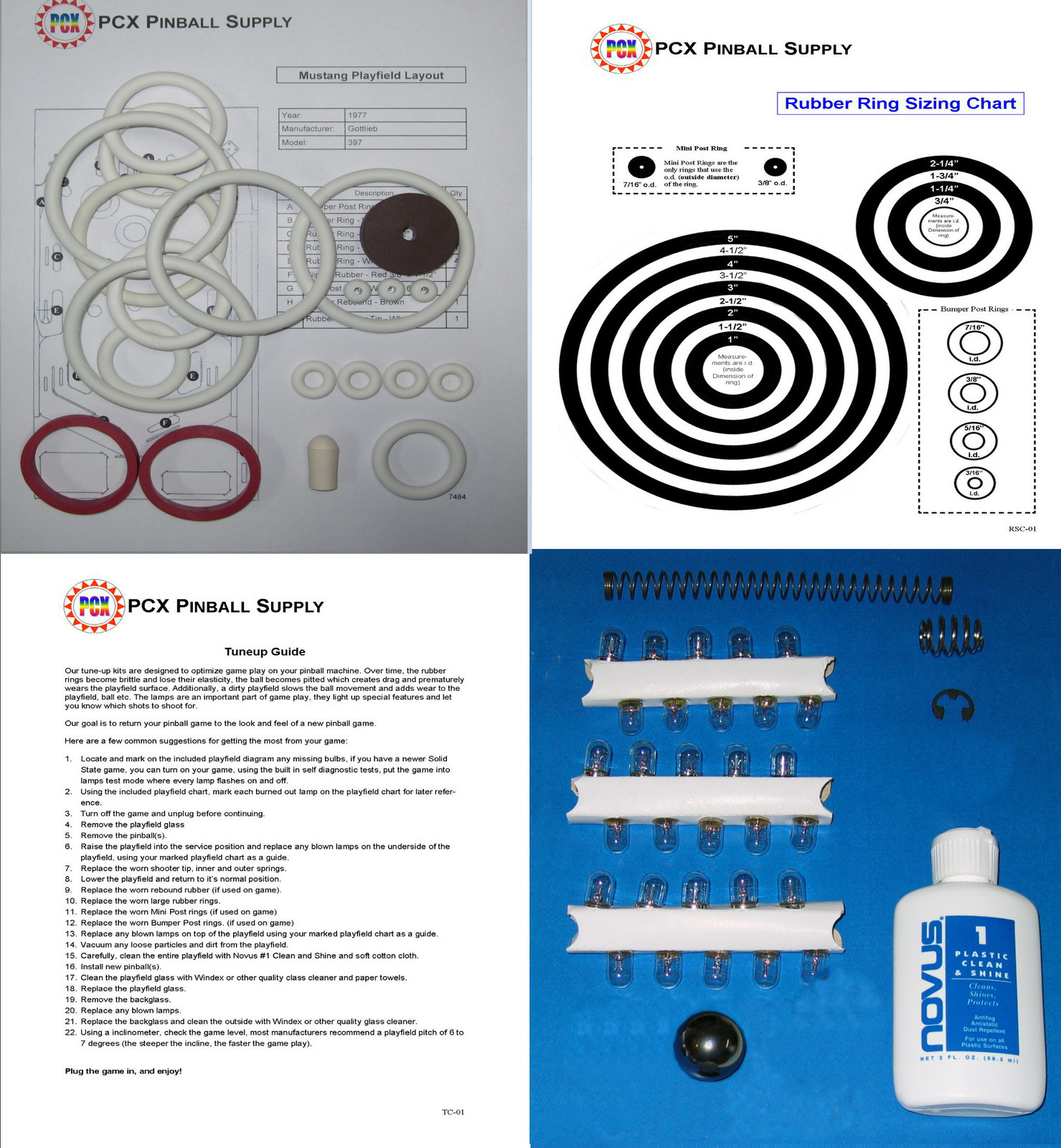 1977 Gottlieb Mustang Pinball Tune-up Kit - Includes Rubber Ring Kit