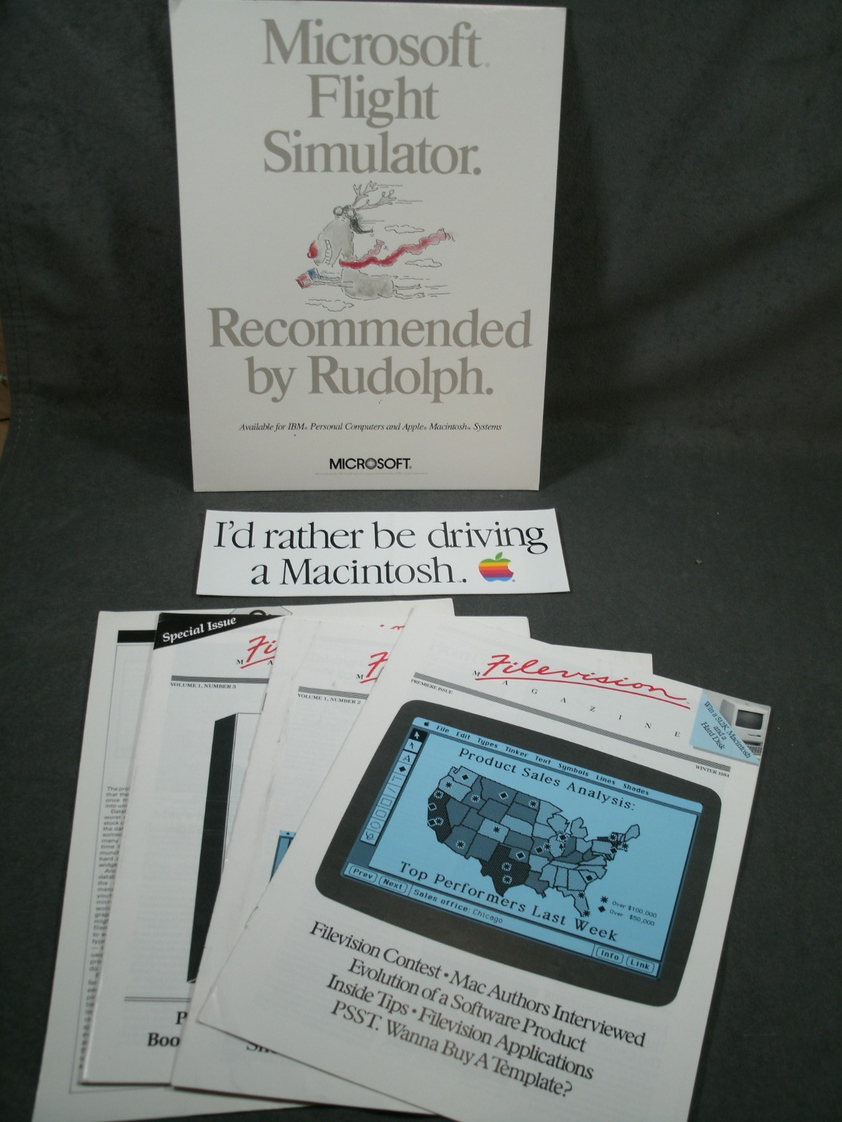 Vintage Apple Macintosh Bumper Sticker, Flight Simulator Tabletop Sign + MORE!
