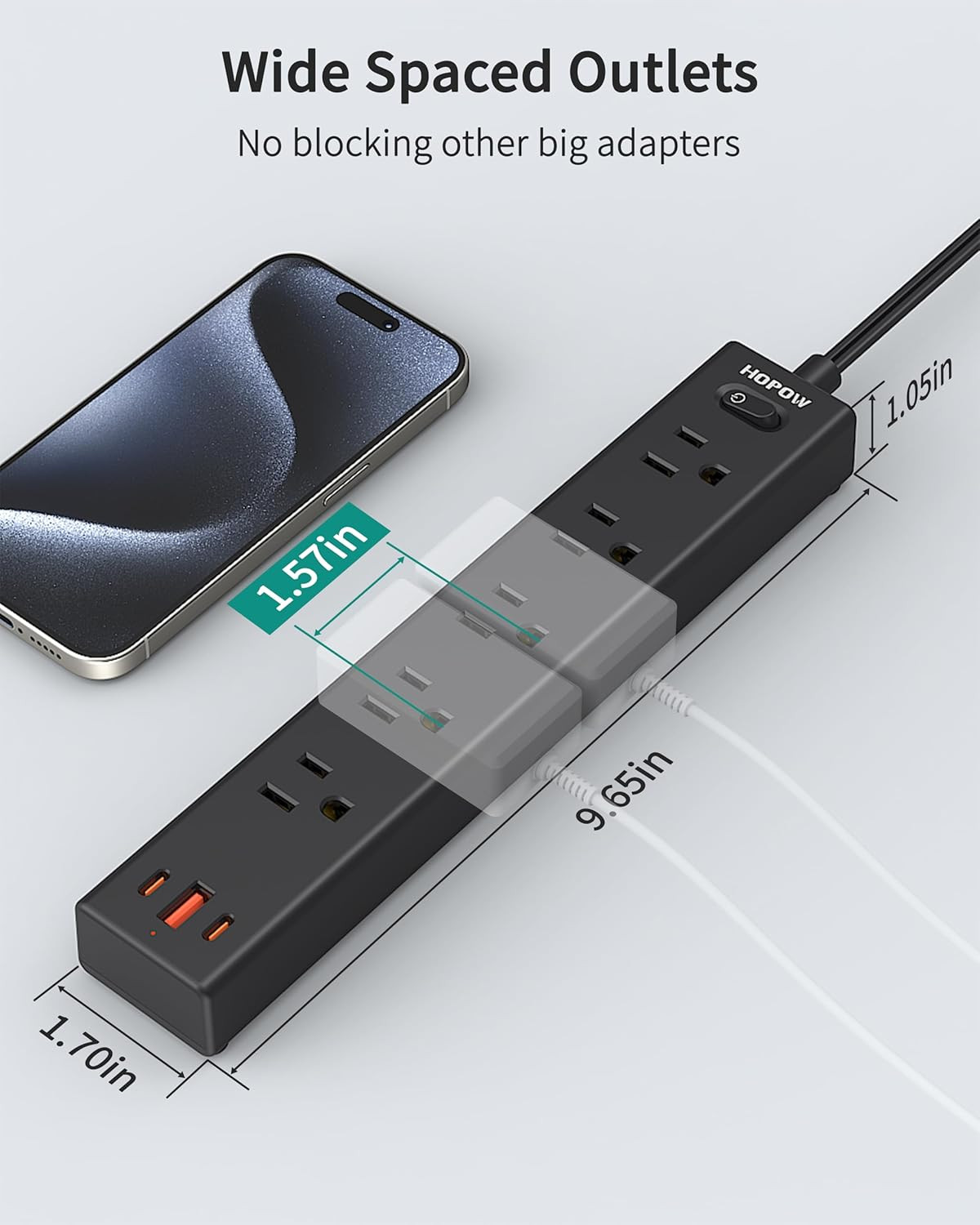 2 Prong Power Strip to 3 Outlet Adapter with Polarized Plug 1700J Surge Outlets