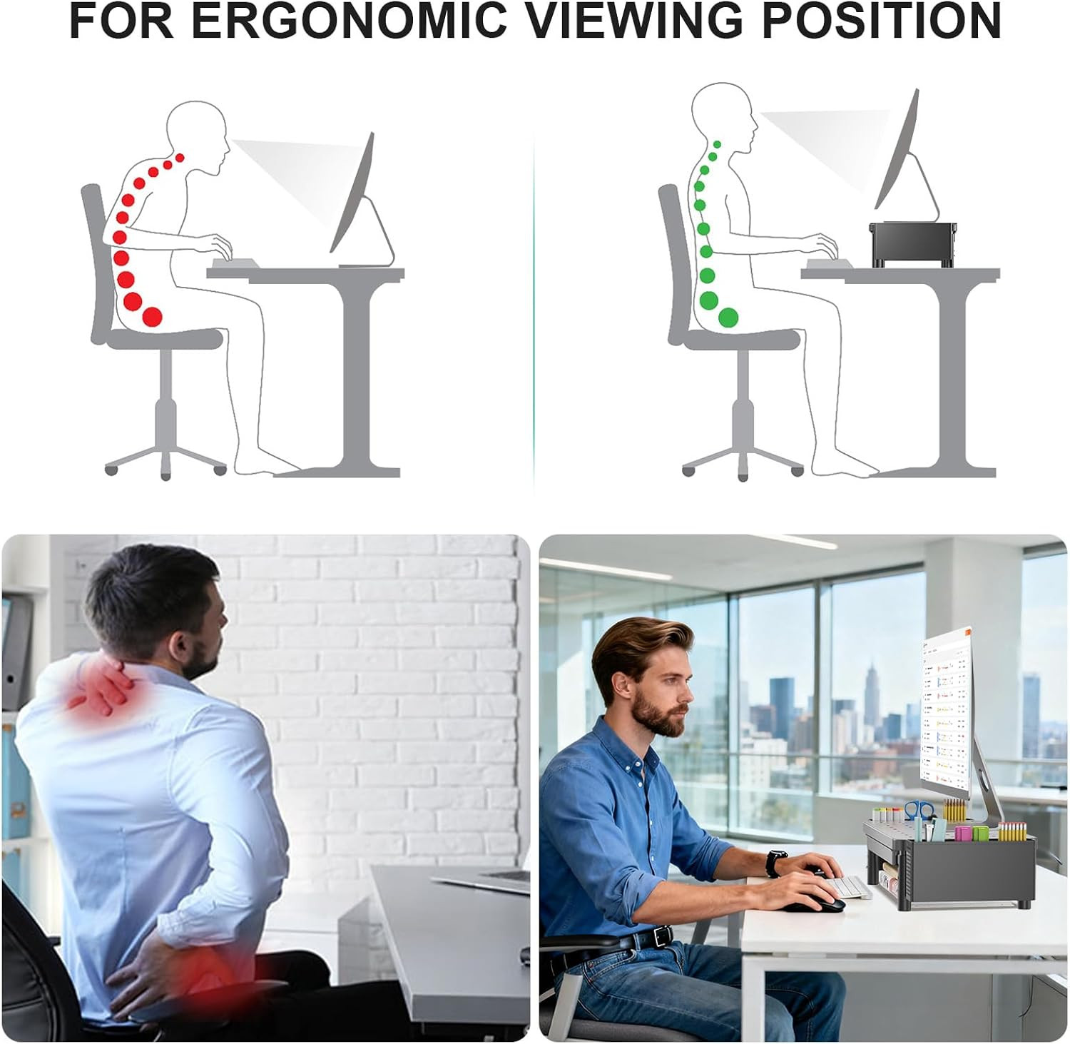 Computer Monitor Stand with Storage, Desk Organizer with Drawer and Pen Holder,