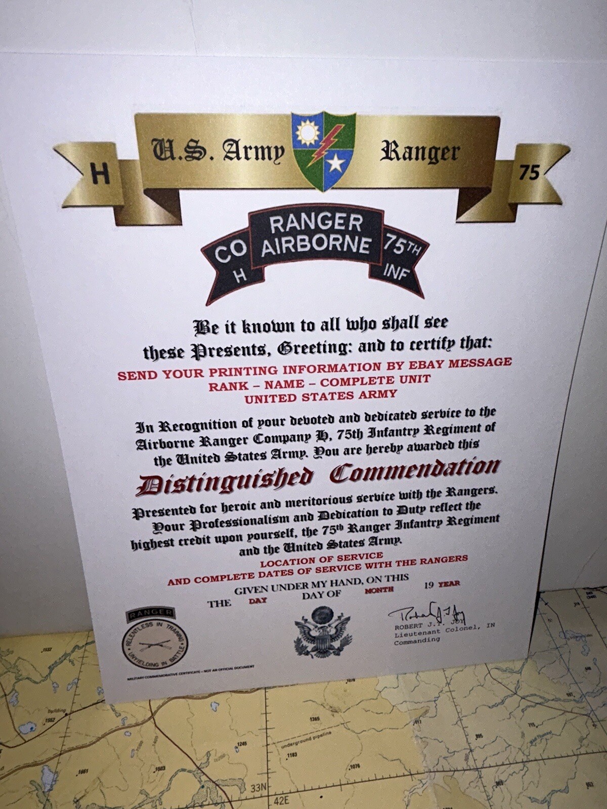 U.S. ARMY - H CO. 75TH INFANTRY RANGER REGIMENT / DISTINGUISHED COMMENDATION