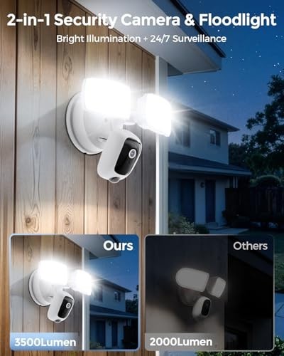 Onforu 2K Hardwired Floodlight Camera, 3500LM Motion Activated Outdoor Security