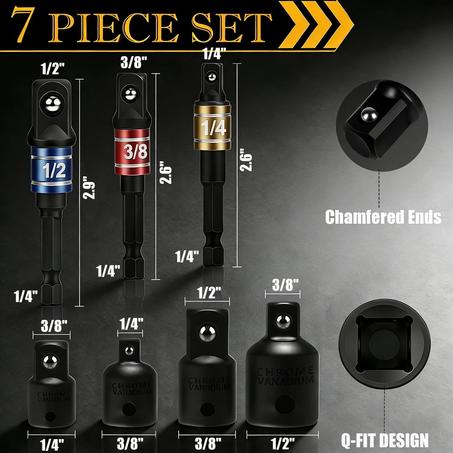 High-Speed Nut Driver Set - 7-Piece Impact Adapter & Extensions for Home Repairs