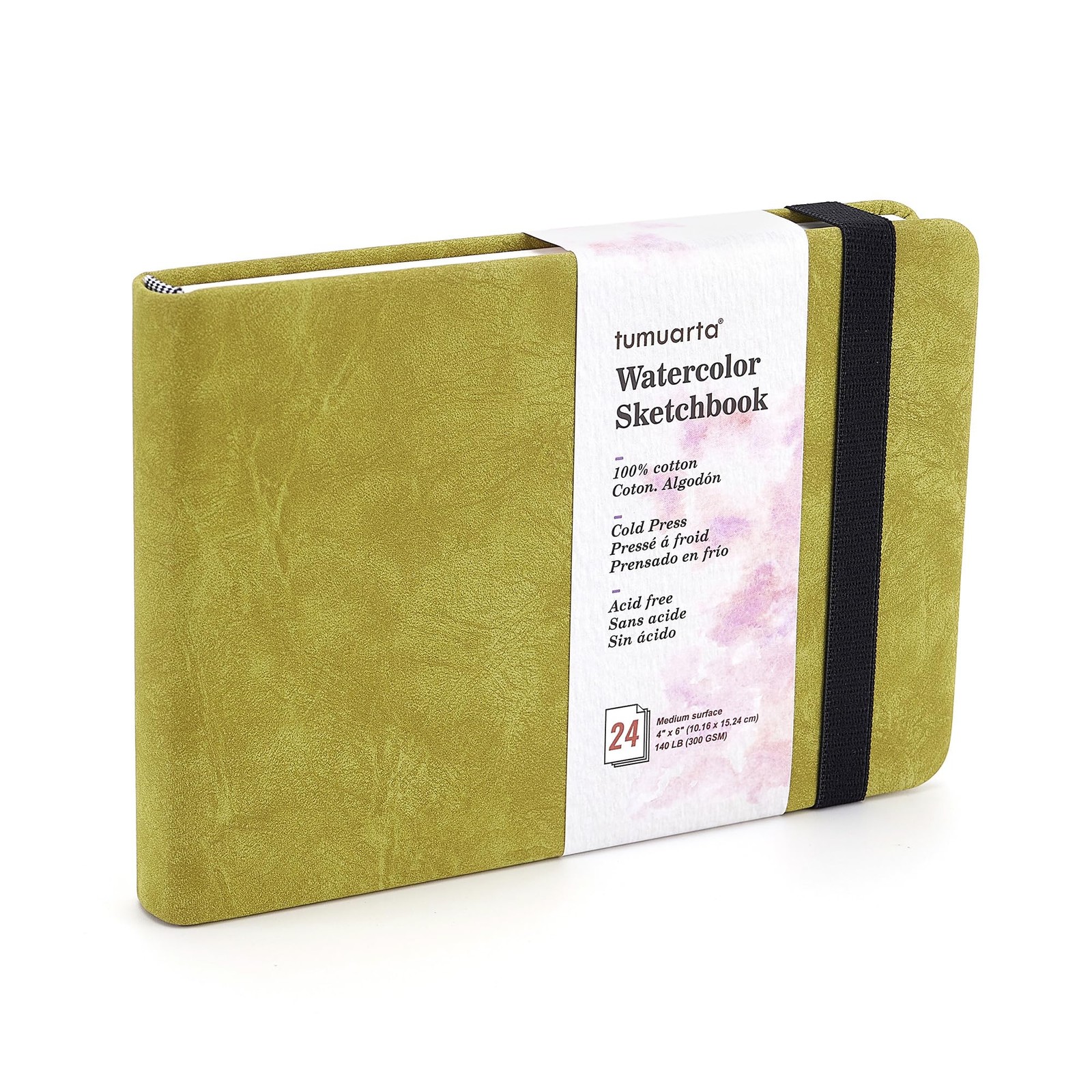 Watercolor Sketchbook 140lb 300gsm Cotton Cold Press 24 Sheets 4x6 Green