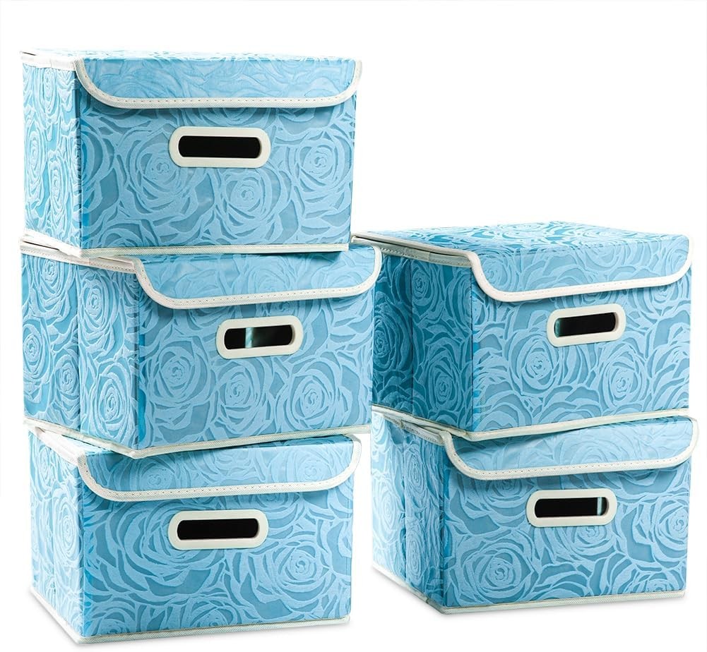 Stackable Storage Boxes W/ Lids [5-Pack] Fabric Decorative Storage Bins Cubes