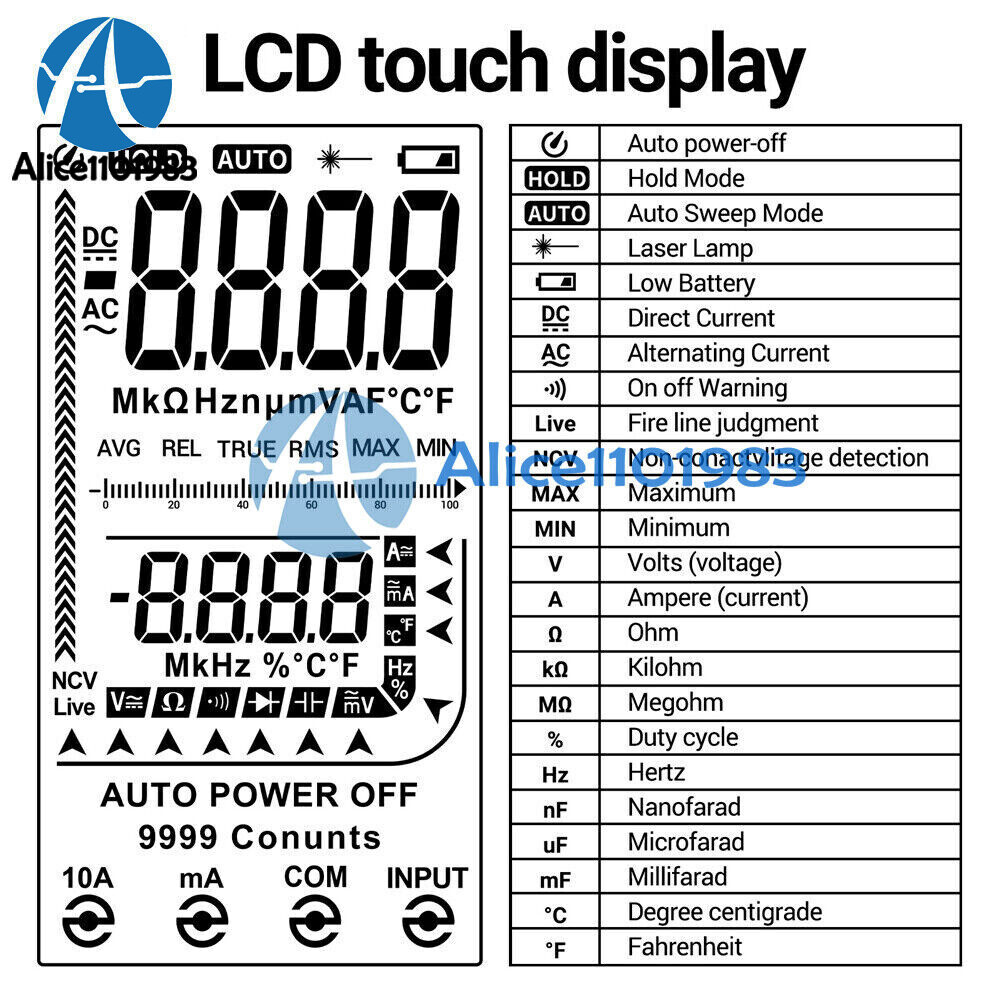 ANENG 622B Digital Smart Multimeter Auto Range DC/AC Meter infrared Laser Lamp