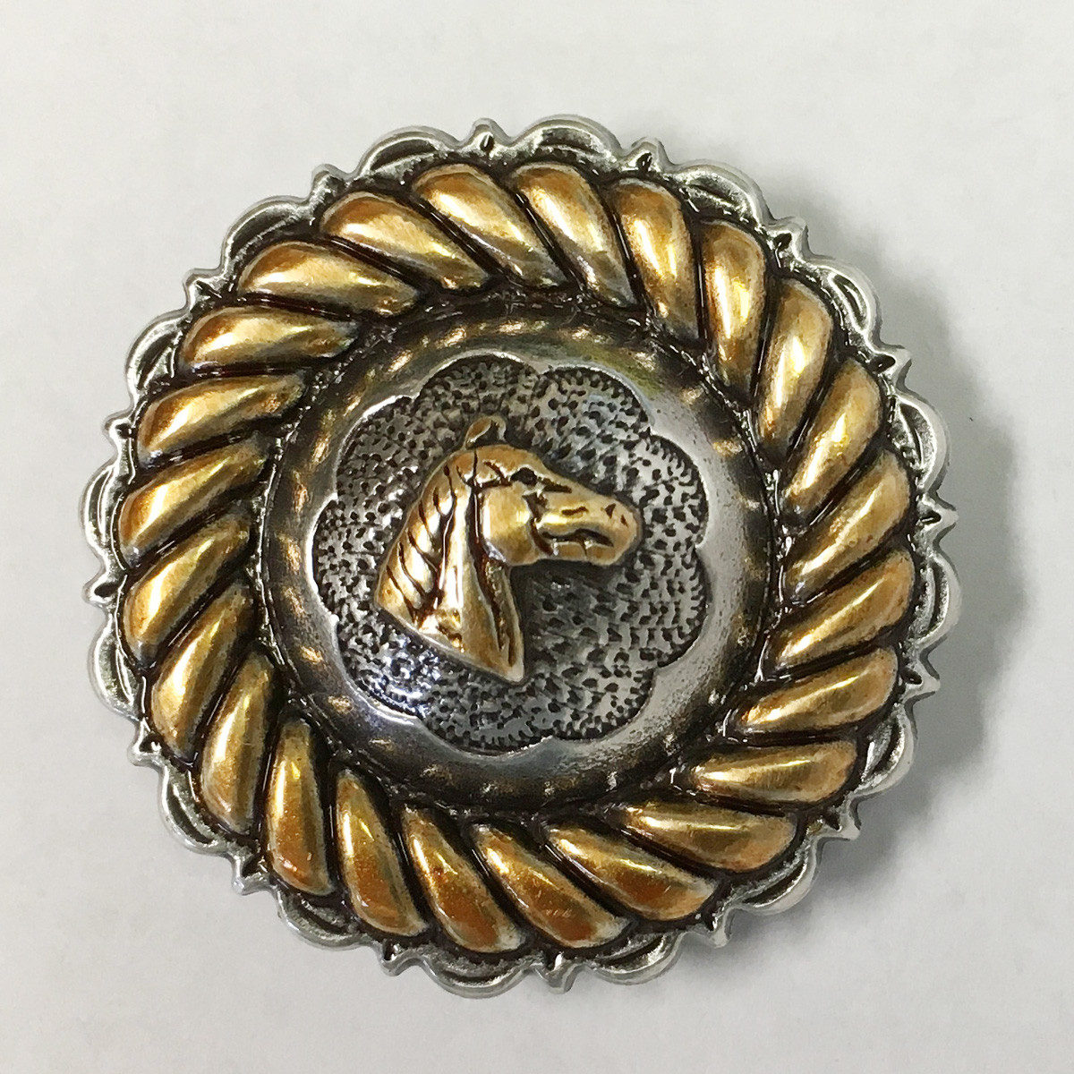 WESTERN HORSE SADDLE TACK ANTIQUE GOLD HORSE HEAD ROPE EDGE CONCHOS 1-1/4"