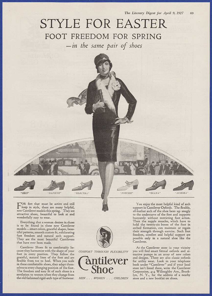 Vintage 1927 CANTILEVER Shoes Fashion Art Decor Ephemera 20's Print Ad
