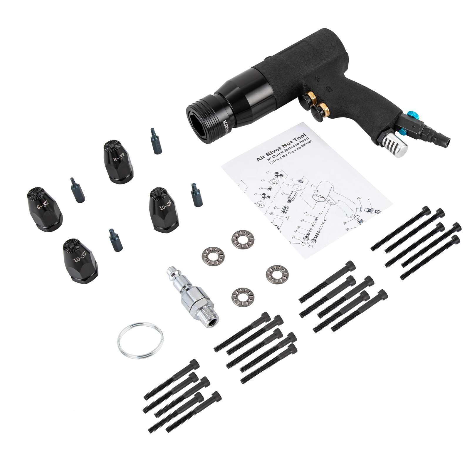 4 In 1 Heads Pneumatic Rivet Nut Gun Air Rivet Nut Pull Setter Tool With Filter