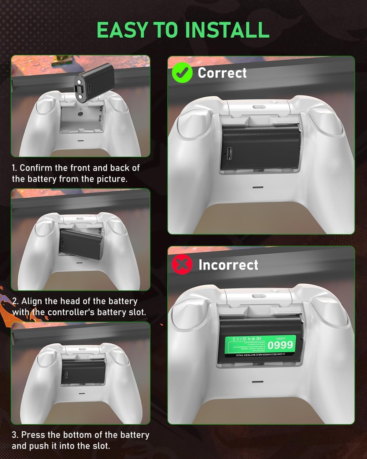 Rechargeable Controller Battery Pack for Xbox One/Xbox Series X|S, 2X6660Mwh Bat