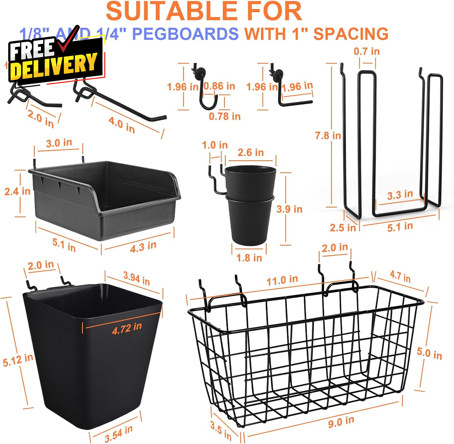 Pegboard Basket Organizers Peg Board Large Baskets Hooks Bins Cups Tool O.....