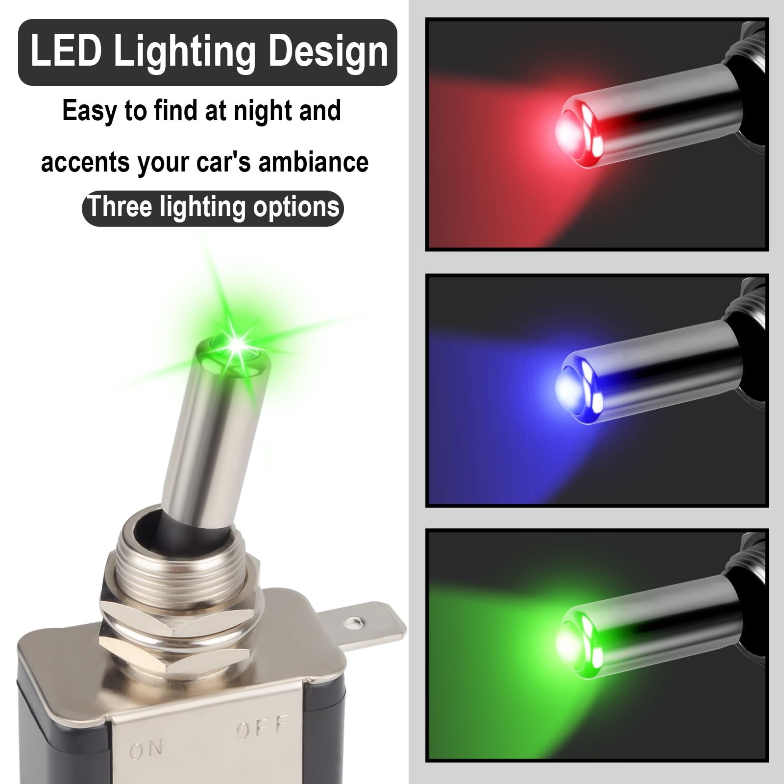 3 PCS LED Lighted Rocker Toggle Switch, 12V SPST 2Pin On/Off Rocker Switch, 20A