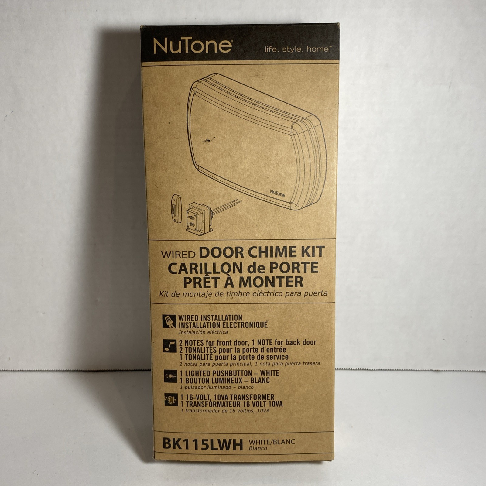 Broan NuTone Lighted Rectangular Pushbutton Doorbell Kit Two Tone Chime