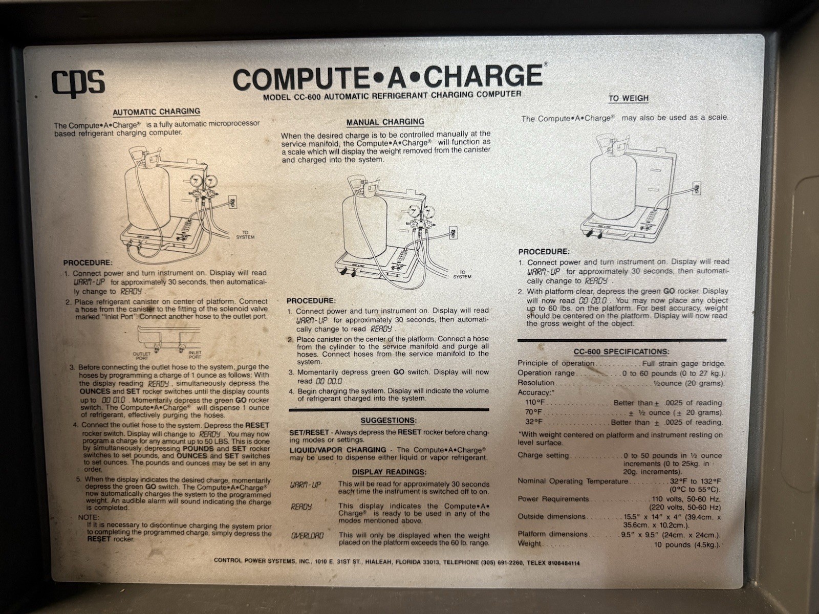 CPS Compute A Charge CC-600 Refrigerant Charging and Recovery Computer