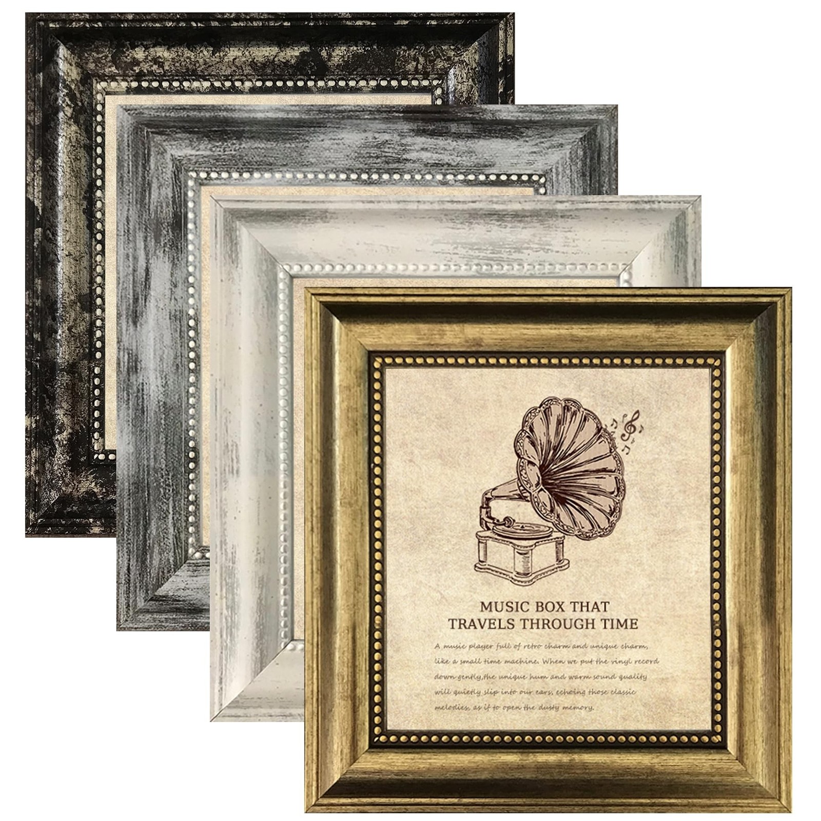 5x5 Picture Frames Set of 4- Rustic Retro Photo Frame with Real Glass Wall Mo...