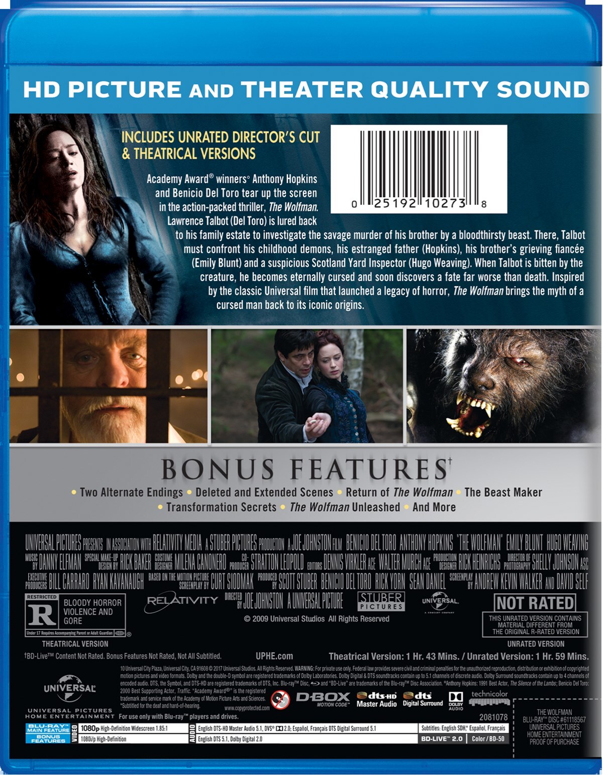 The Wolfman Blu-ray Emily Blunt NEW