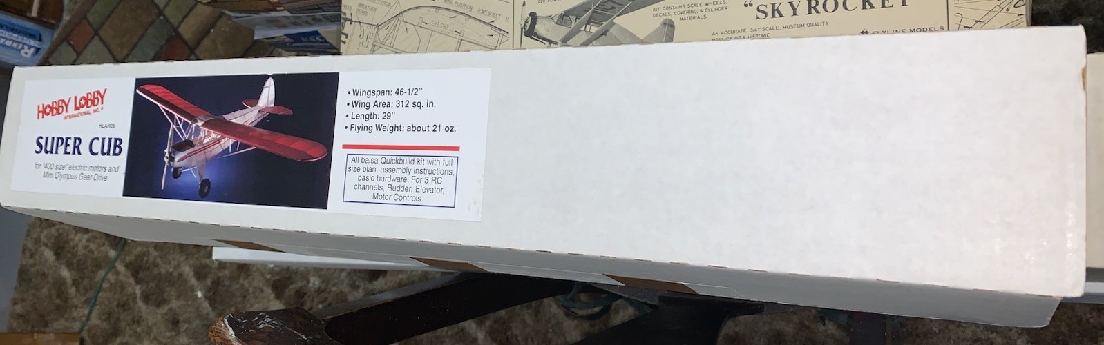 Opened Hobby Lobby Super Cub Model Airplane Kit R/C 46.5" Wingspan Vintage