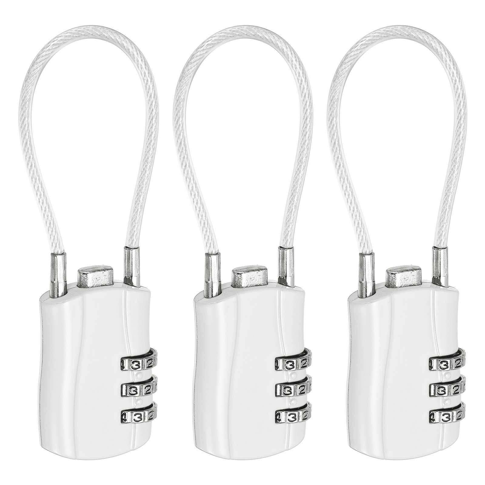3-Digit Combination Padlock with Coated Steel Wire Rope (5.3 Inch, White) (3Pcs)