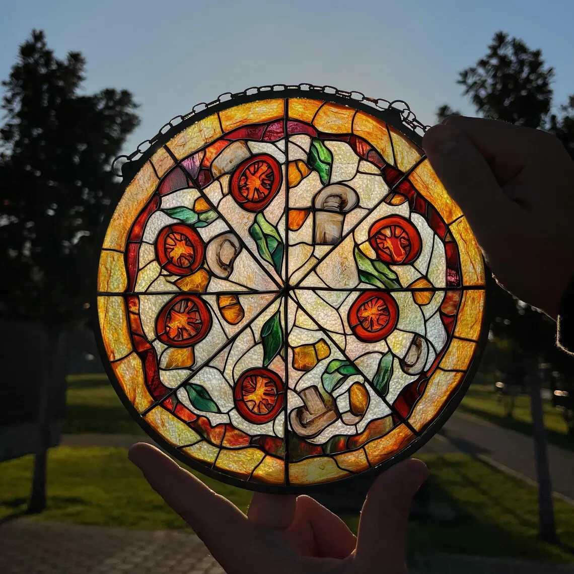 Pizza Stained Glass, Window Hanging Decor, Kitchen Suncatcher Decor