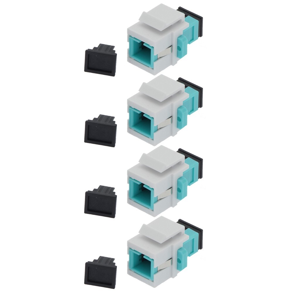 4x SC UPC Fiber Optic Simplex Multi Mode Keystone Jack Coupler Snap In OM3 Aqua