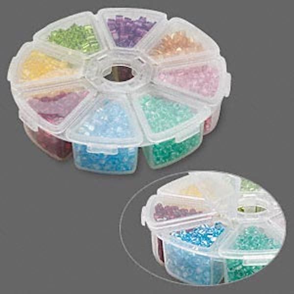 Plastic Container 8 section Organizer Round 4" x 1" inch EMPTY 8 Individual lid