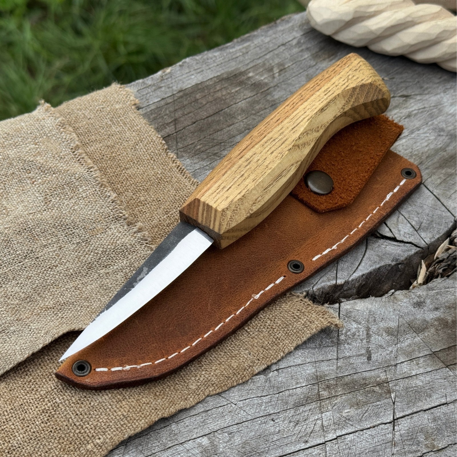 3'' Sloyd Knife Wood Carving Tool 52100 Carbon Steel 7.5cm Leather Sheath